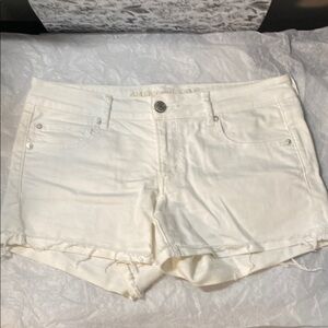 American Eagle | Women's White Denim Shorts - Super Low Shortie - Distressed -12